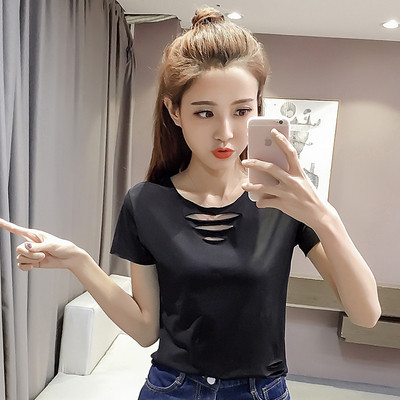 Γυναικεία casual μπλούζα με κοντό μανίκι και λαιμόκοψη μαύρο, κίτρινο και λευκό χρώμα