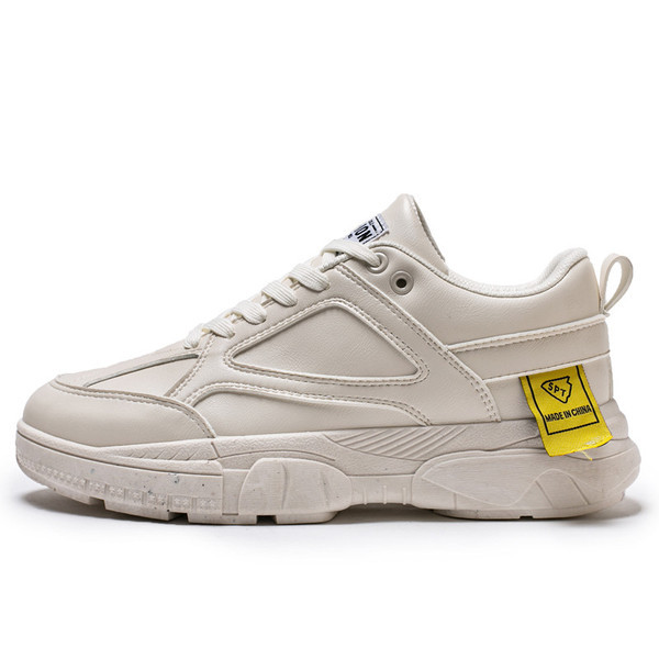 Αθλητικά πάνινα παπούτσια ανδρικά από οικολογικό δέρμα σε μαύρο, λευκό και μπεζ χρώμα