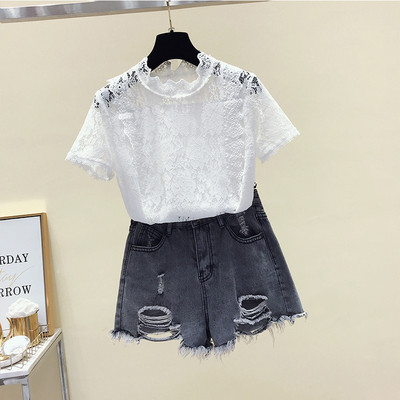 Σύγχρονη γυναικεία μπλούζα με δαντέλα σε ροζ, άσπρο, μαύρο χρώμα