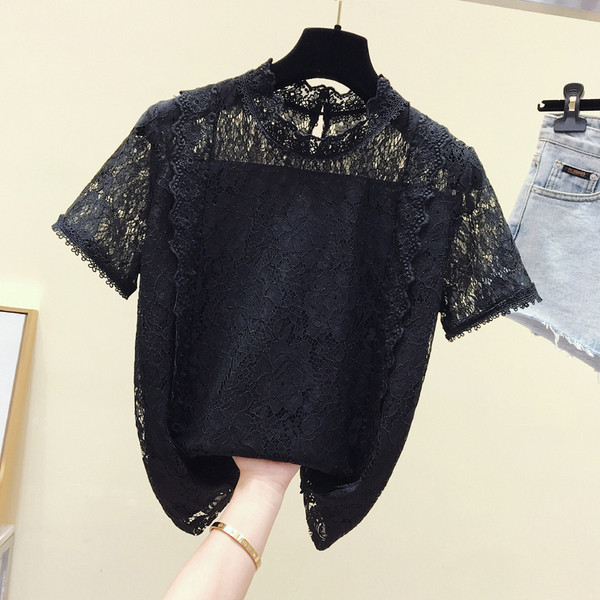 Σύγχρονη γυναικεία μπλούζα με δαντέλα σε ροζ, άσπρο, μαύρο χρώμα