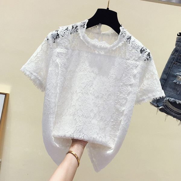 Σύγχρονη γυναικεία μπλούζα με δαντέλα σε ροζ, άσπρο, μαύρο χρώμα