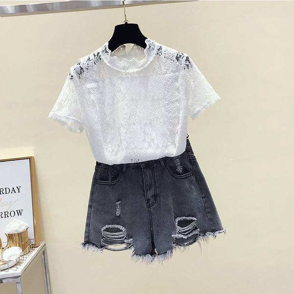 Σύγχρονη γυναικεία μπλούζα με δαντέλα σε ροζ, άσπρο, μαύρο χρώμα