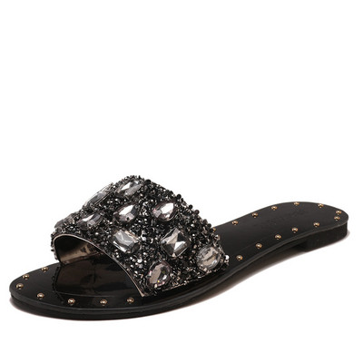 Κομψές γυναικείες παντόφλες με διακοσμητικές πέτρες σε δύο χρώματα