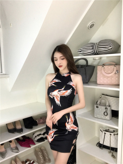 Κομψό γυναικείο φόρεμα Λεπτό μοντέλο με πολύχρωμες εφαρμογές