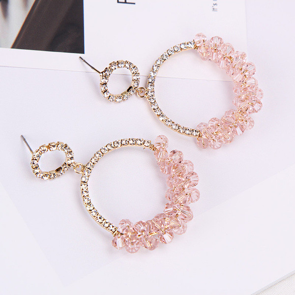 Cercei moderni de dama in negru si roz