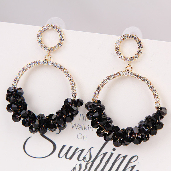 Cercei moderni de dama in negru si roz