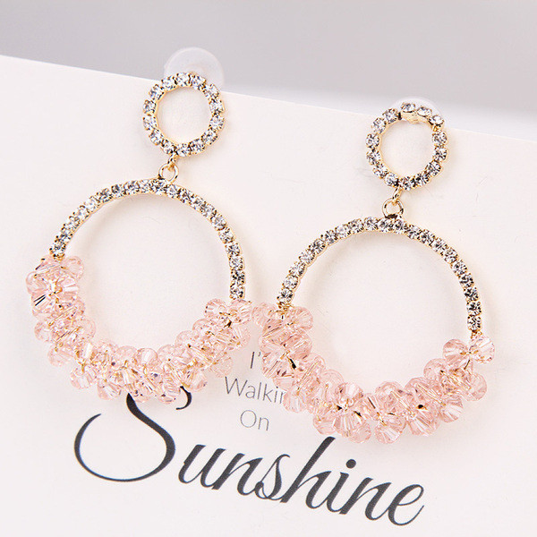 Cercei moderni de dama in negru si roz