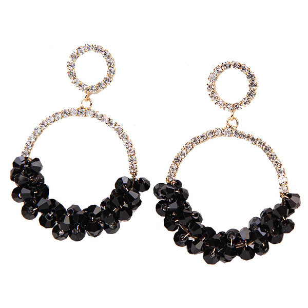 Cercei moderni de dama in negru si roz