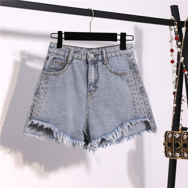 Blugi scurti moderni de dama cu pietre si talie inalta