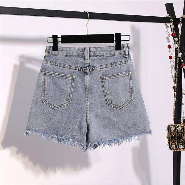 Blugi scurti moderni de dama cu pietre si talie inalta