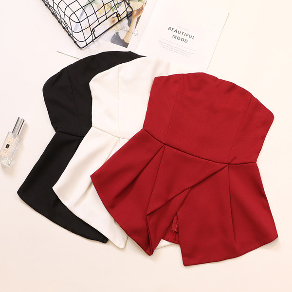 Maieu de damă fără bretele în alb, negru, albastru și visiniu