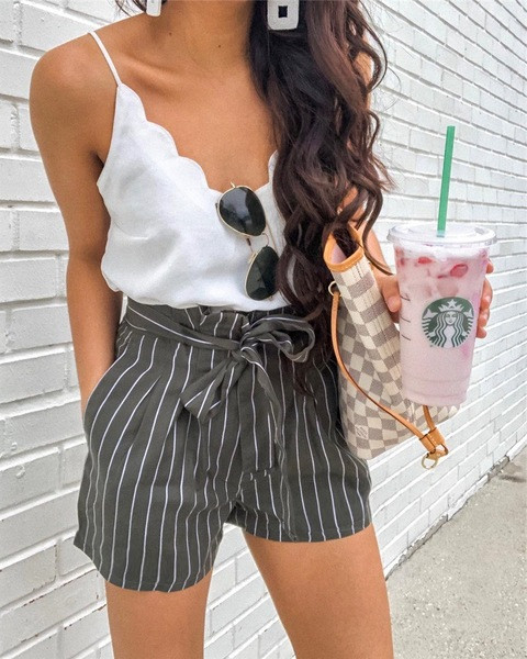 Ежедневни дамски къси панталони с връзки в три цвята 