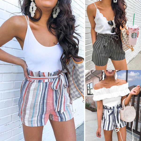 Ежедневни дамски къси панталони с връзки в три цвята 