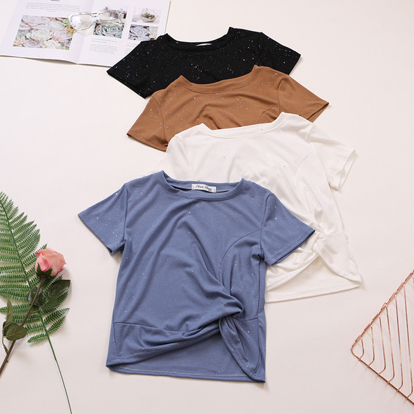 Καθημερινή μπλούζα με κοντό μανίκι σε ροζ, μαύρο, λευκό, μπλε, κίτρινο, καφέ χρώμα