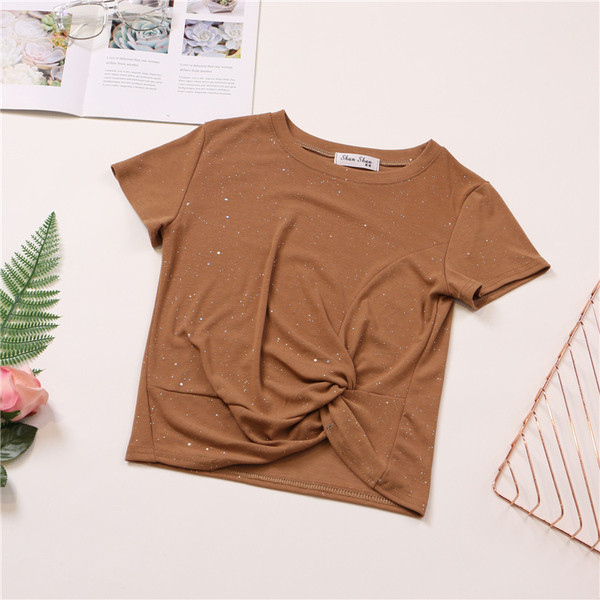 Καθημερινή μπλούζα με κοντό μανίκι σε ροζ, μαύρο, λευκό, μπλε, κίτρινο, καφέ χρώμα