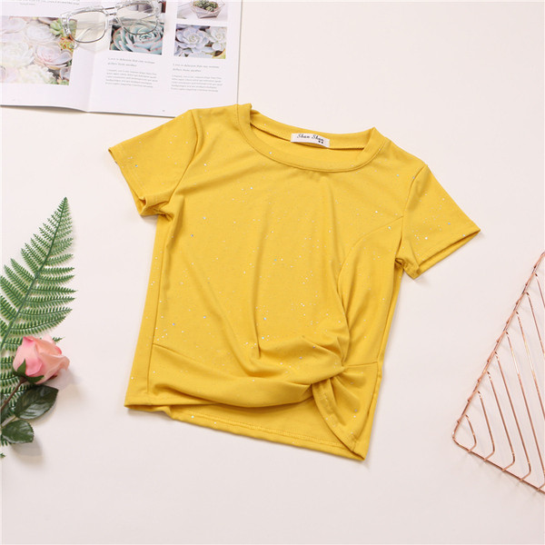 Καθημερινή μπλούζα με κοντό μανίκι σε ροζ, μαύρο, λευκό, μπλε, κίτρινο, καφέ χρώμα