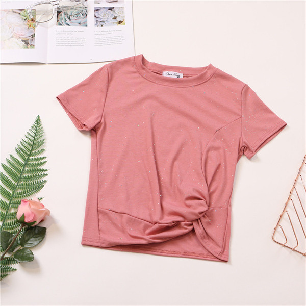 Καθημερινή μπλούζα με κοντό μανίκι σε ροζ, μαύρο, λευκό, μπλε, κίτρινο, καφέ χρώμα