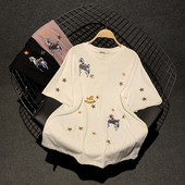 Γυναικείο μπλουζάκι με κεντήματα και πούλιες σε δύο χρώματα