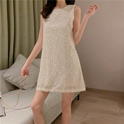 Stílusos női ruha flitterekkel széles modell két színben