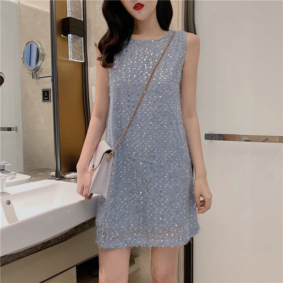 Stílusos női ruha flitterekkel széles modell két színben