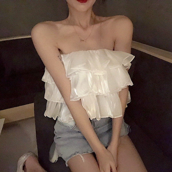 Bustiera de dama scurta de vara in alb