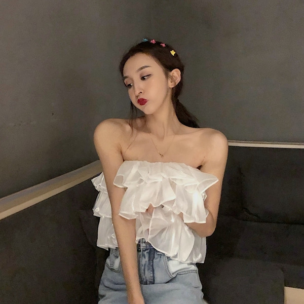 Bustiera de dama scurta de vara in alb