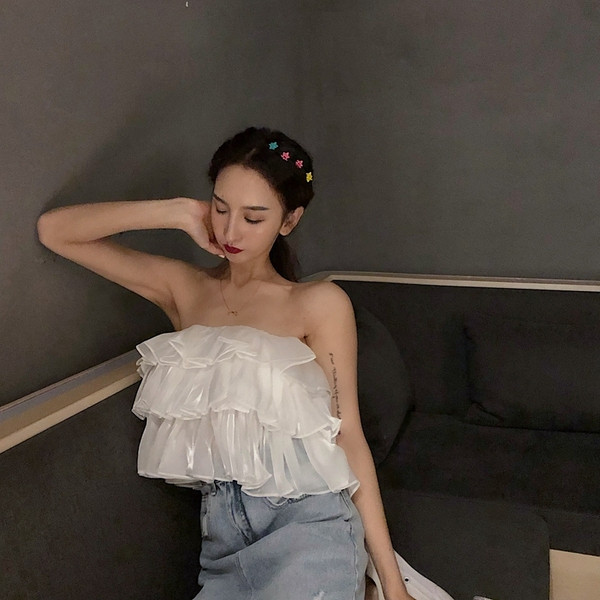 Bustiera de dama scurta de vara in alb