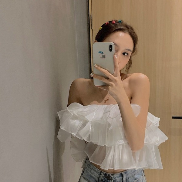 Bustiera de dama scurta de vara in alb