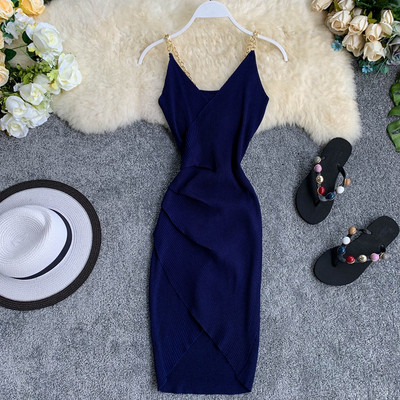 Rochie de dama cu decolteu in V si bretele metalice