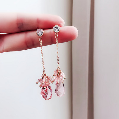 Cercei moderni de dama in doua culori cu pietre