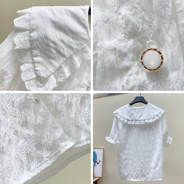 Cămașă elegantă de damă, cu mâneci scurte și decolteu O, în alb