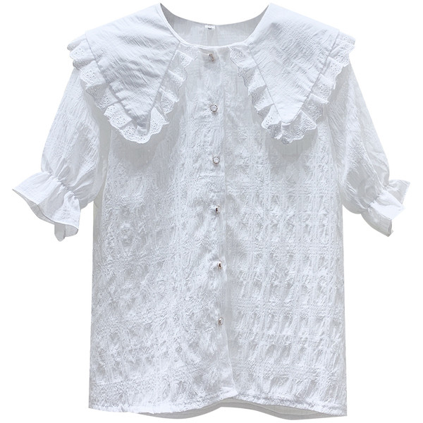 Cămașă elegantă de damă, cu mâneci scurte și decolteu O, în alb