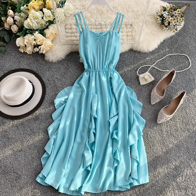 Μοντέρνο γυναικείο φόρεμα σε τέσσερα χρώματα με λεπτούς ιμάντες ώμου