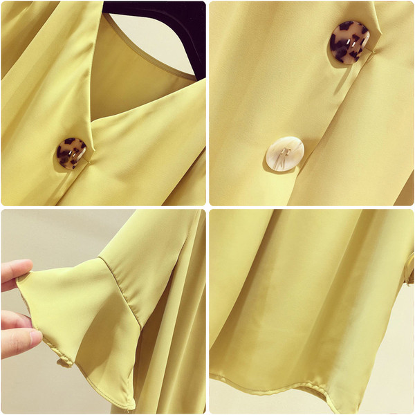 Cămașă elegantă de damă cu decolteu în V și nasturi în două culori