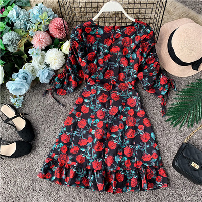 Γυναικείο 3/4 μανίκι και V-necked casual φόρεμα