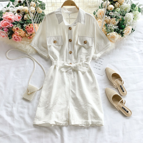 Salopeta dama casual cu nasturi si maneci scurte in mai multe culori