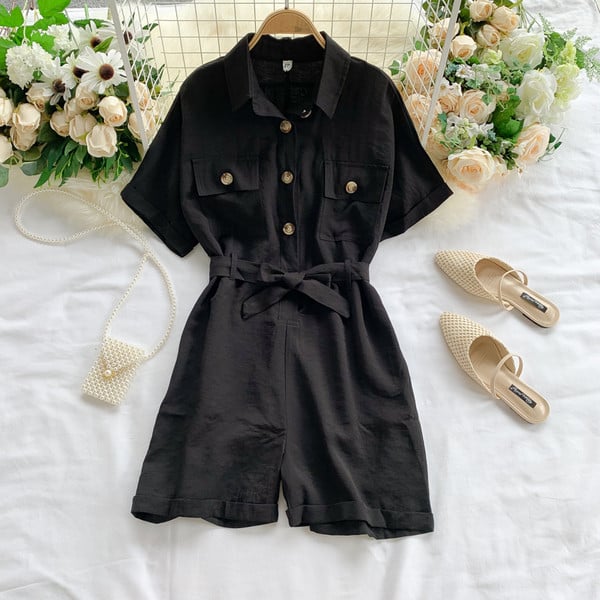 Salopeta dama casual cu nasturi si maneci scurte in mai multe culori