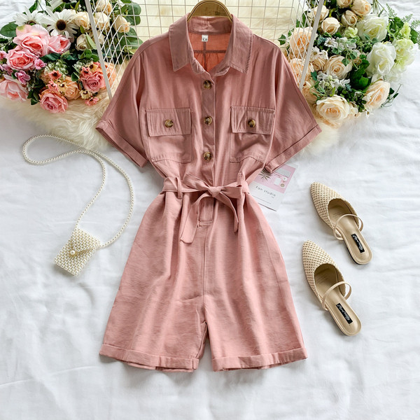 Salopeta dama casual cu nasturi si maneci scurte in mai multe culori