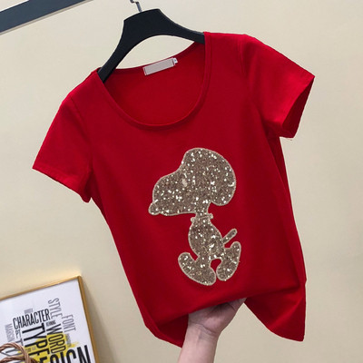 Alkalmi női póló O-nyakú fehér, fekete és piros színben