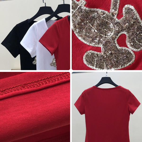 Alkalmi női póló O-nyakú fehér, fekete és piros színben