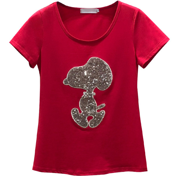 Alkalmi női póló O-nyakú fehér, fekete és piros színben