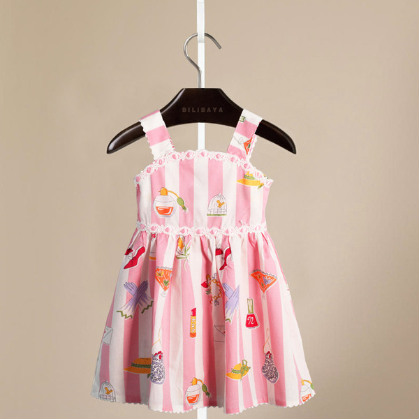 Színes csíkos ruha lányoknak pántos