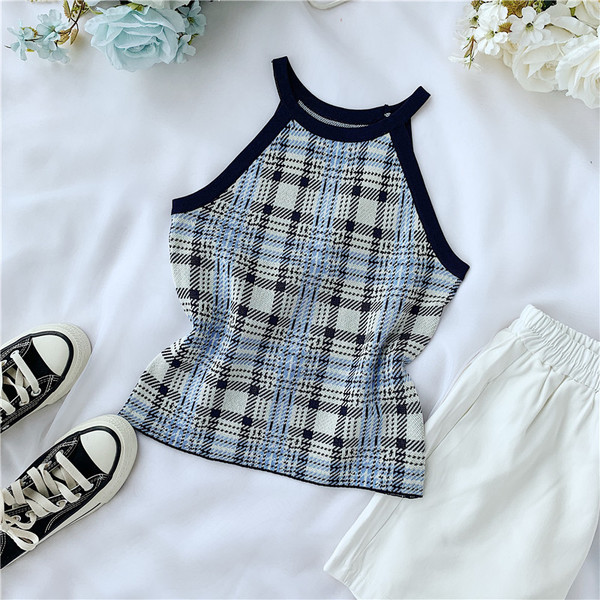 Női lezser felső, kék pántokkal