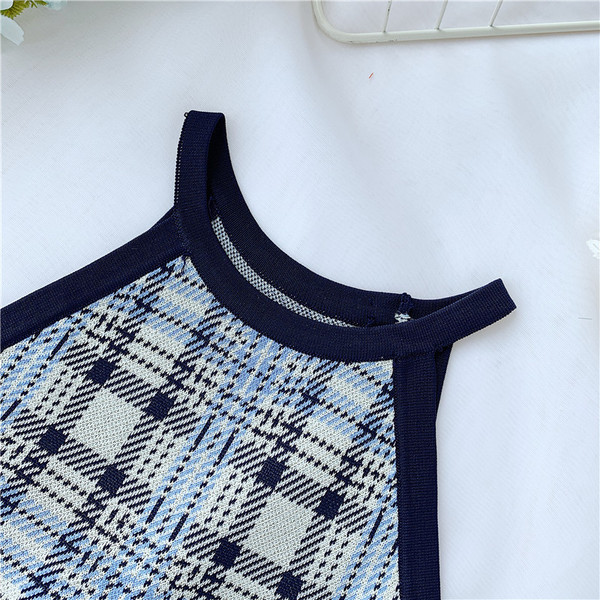 Női lezser felső, kék pántokkal