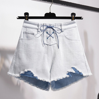 Καθημερινά γυναικεία σορτς  με κίτρινο και μπλε  χρώμα με δεσμούς