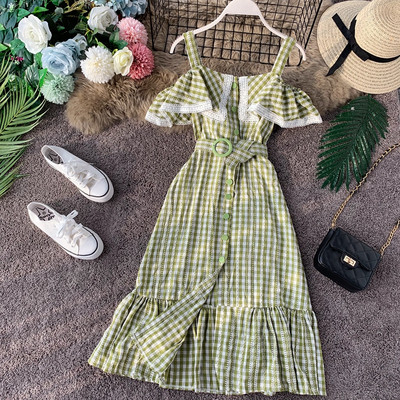 Μοντέρνο γυναικείο φόρεμα με ιμάντες και ζώνη σε τρία χρώματα