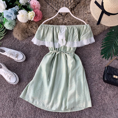 Σύγχρονό γυναικείο φόρεμα με δαντέλα και γραβάτες σε τέσσερα χρώματα