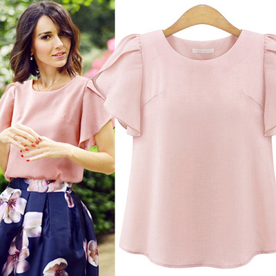 Γυναικεία μοντέρνα μπλούζα με κοντό μανίκι λωτού σε τρία χρώματα