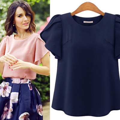 Γυναικεία μοντέρνα μπλούζα με κοντό μανίκι λωτού σε τρία χρώματα