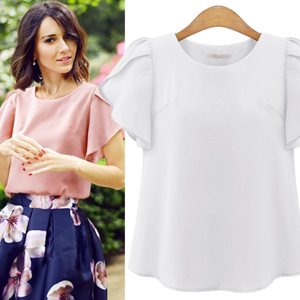 Γυναικεία μοντέρνα μπλούζα με κοντό μανίκι λωτού σε τρία χρώματα